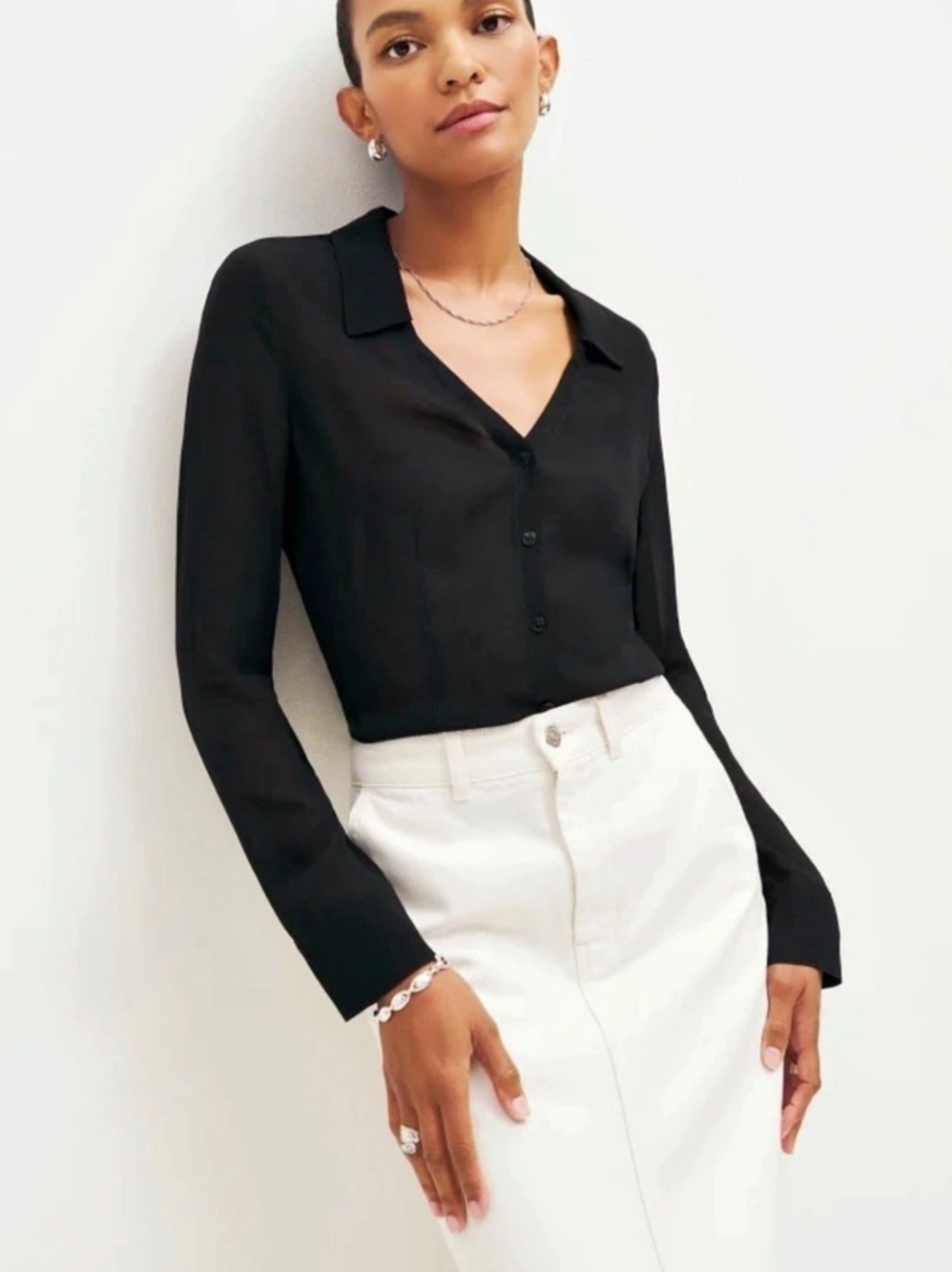Reformation Sheer Black Long Sleeve Blouse